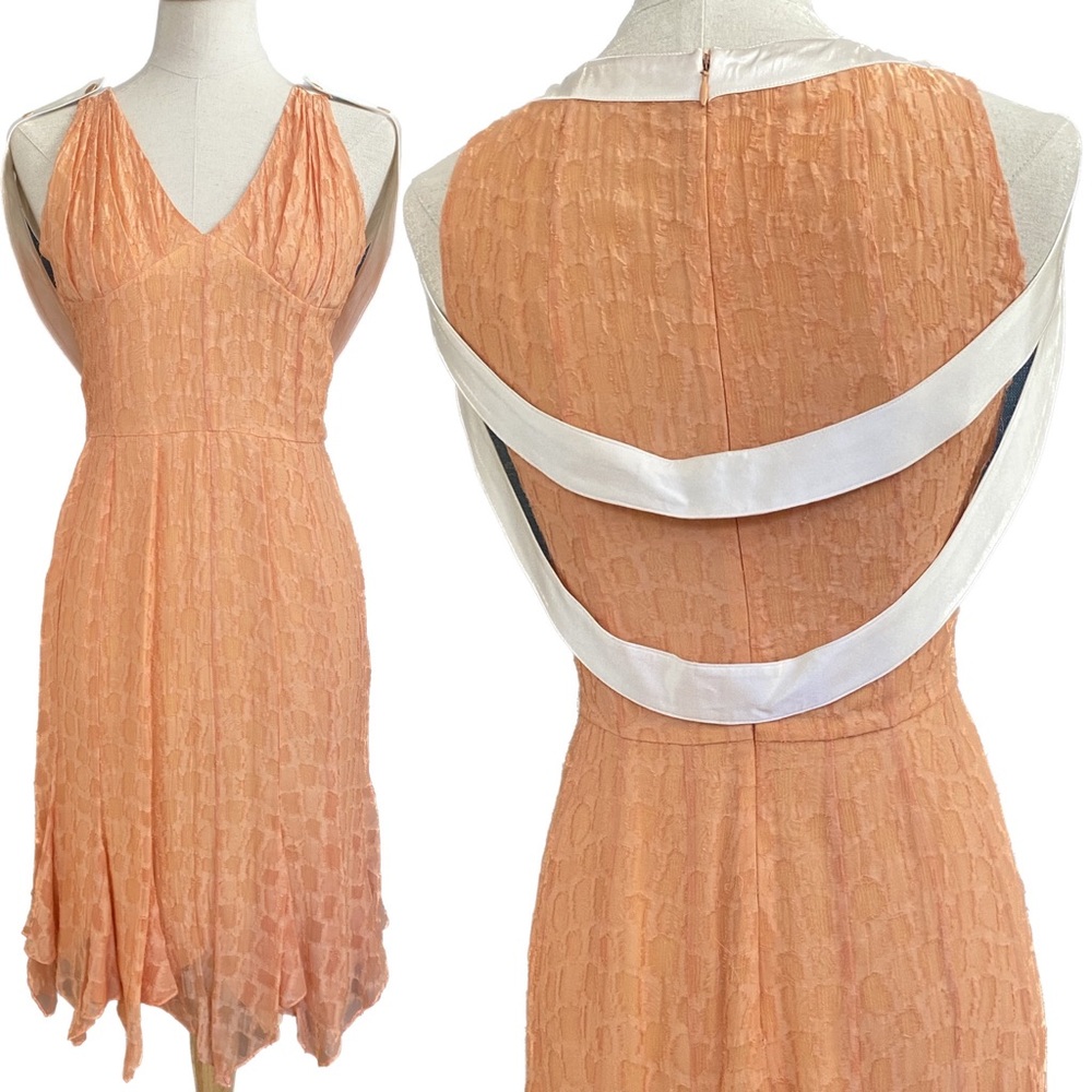 ZAC POSEN Silk Peach Dress with detachable ivory Capelet
